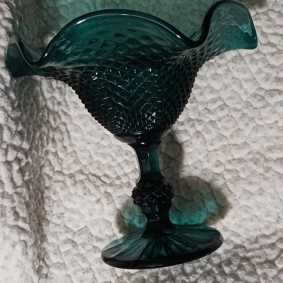 Vintage Pressed Glass Pedestal Compote Bowl Diamond Point - Picture 7 of 8